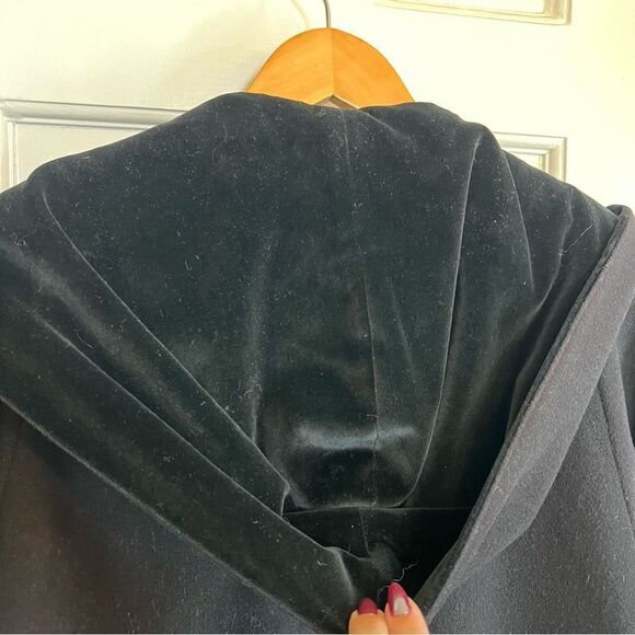 Vintage Black Lambswool Forecaster Velvet Trimed Hooded Long Trench Coat (10) - Picture 7 of 14